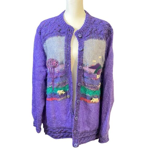 Vintage Rosemarie B Mohair Wool Hand Knit Ireland Sweater L Sheep - Picture 1 of 16